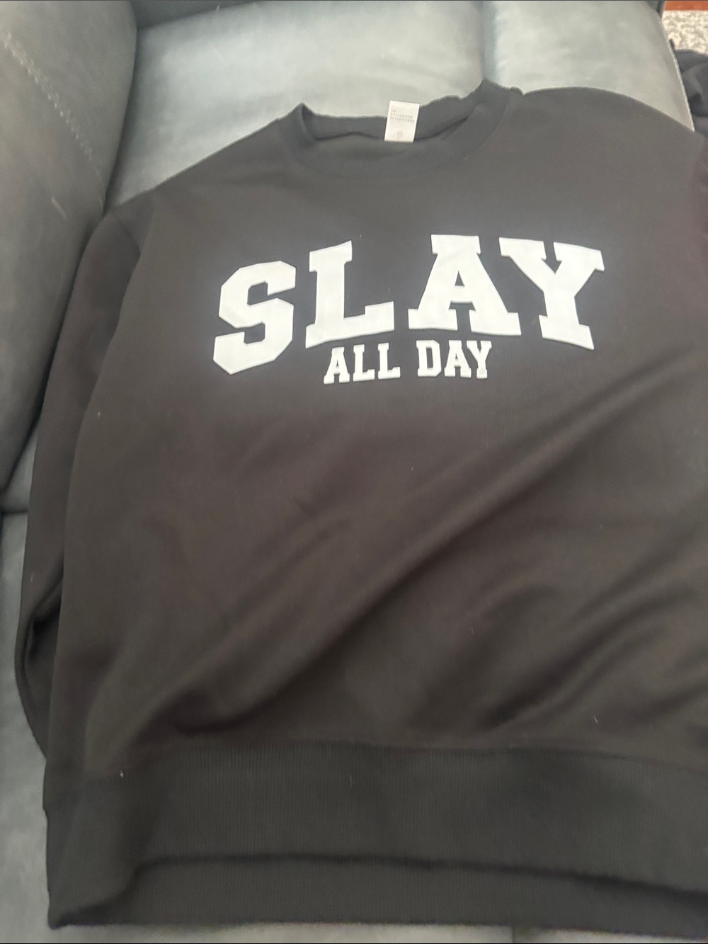 SHEIN Black 'SLAY ALL DAY' Graphic Crewneck Sweatshirt